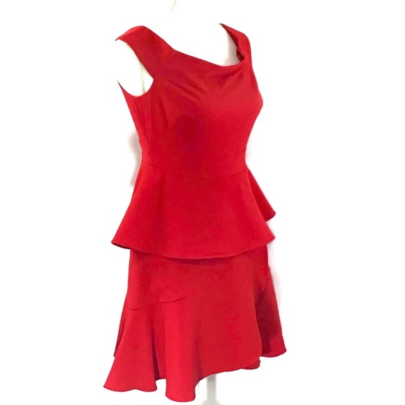 ELIZA J OFF THE SHOULDER PEPLUM FLOUNCE HEM RED DRESS NWOT - Picture 1 of 8